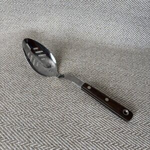 Ekco Arrowhead Slotted Serving Spoon Stainless Wood Handle Vintage